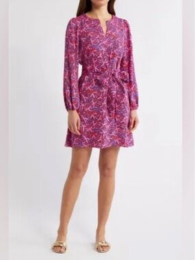 Lilly Pulitzer Pink Starfish-Print Long-Sleeve Tie-Waist Mini Dress